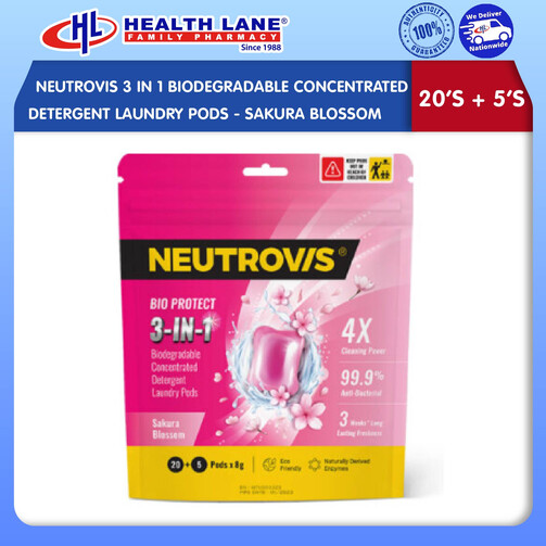 NEUTROVIS 3 IN 1 BIODEGRADABLE CONCENTRATED DETERGENT LAUNDRY PODS (20'S + 5'S) - SAKURA BLOSSOM